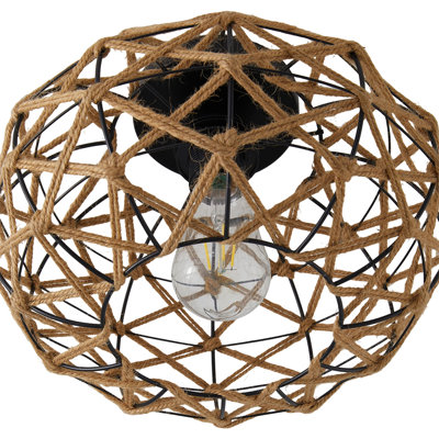 Semi-Flush Mount Ceiling Light with Rattan Shade