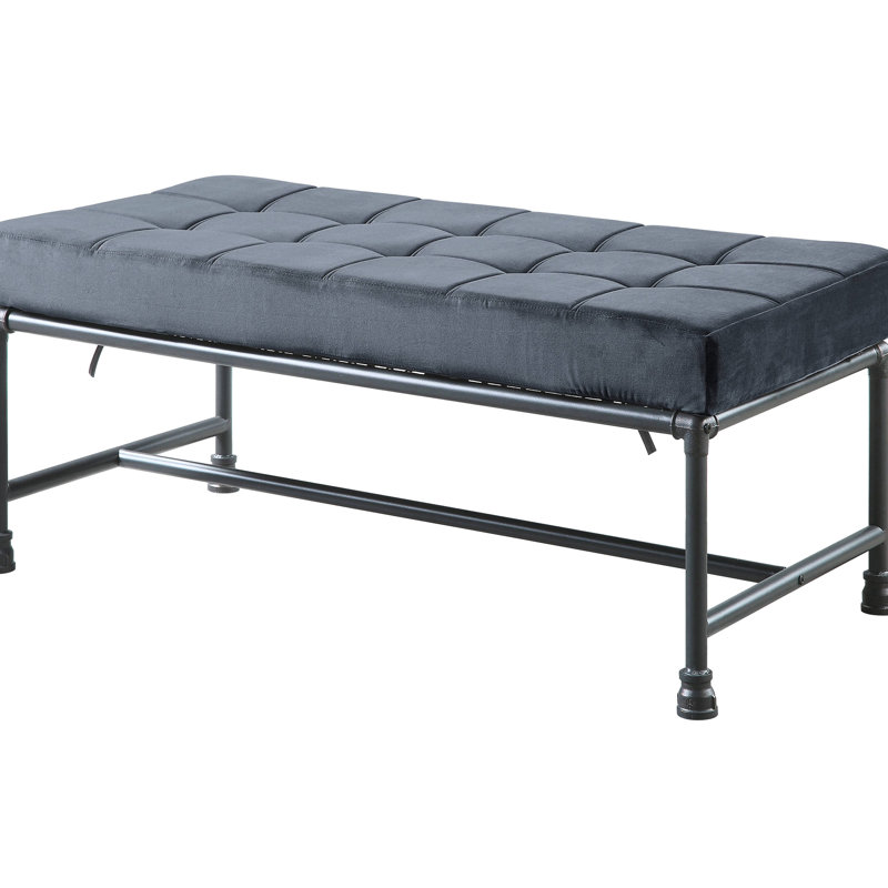 Grey Bench With Industrial Metal Legs - Create A Distinctive Bedroom Modern And Comfortable Foam Cushion