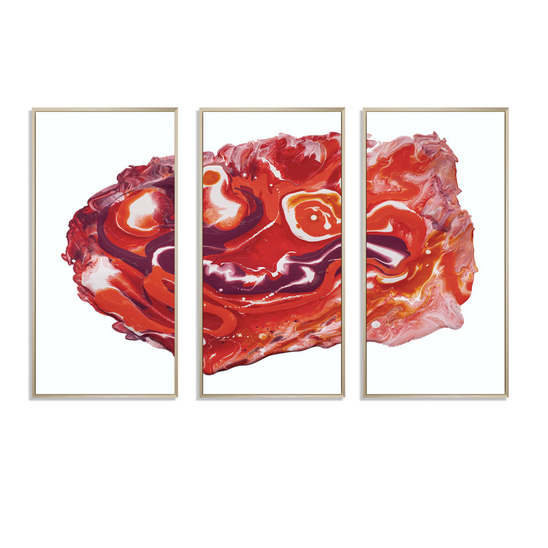 Red Vibrant Marble Universe - ensemble d'art mural moderne sur toile encadrée moderne de 3, H 28 po x l 36 po x P 1 po