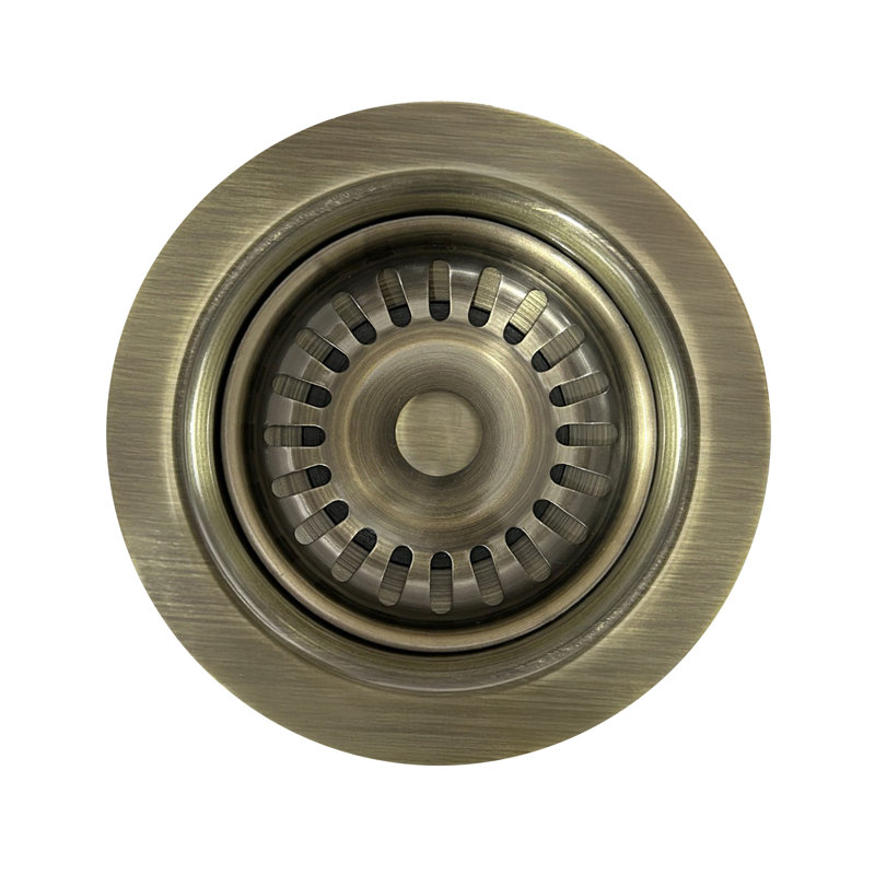 Whitehaus 3-1/2" Basket strainer for Standard and Deep Fireclay Sinks, Antique Brass