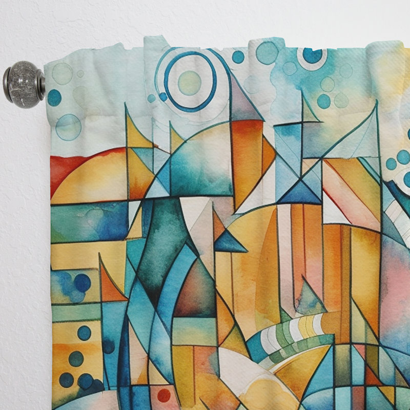 Bayle - Rideau moderne - Voilage obscurcissant - Velours bleu et orange, L 52 po x L 84 po