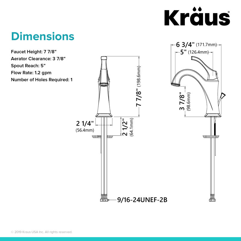 Kraus Arlo Single Hole 1-Handle WaterSense Bathroom Sink Faucet with Drain and Deck Plate, Brushed Gold