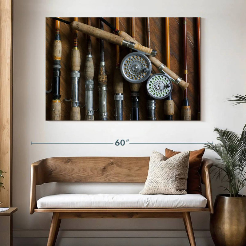 Vieilles cannes à pêche à la mouche Senne, H 34 po x l 51 po
