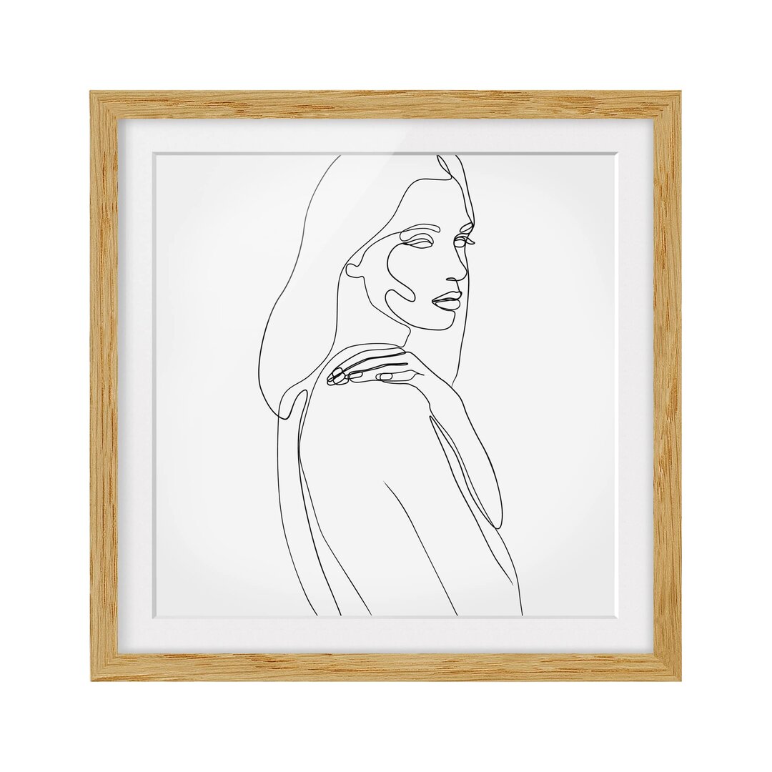 Gerahmter Kunstdruck Line Art Woman Shoulder Black White