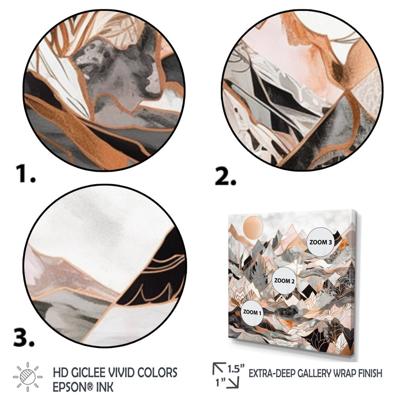 «Rose Gold Metallic Mountains I», reproduction sur toile, H 16 po x l 16 po x P 1 po, Toile tendue