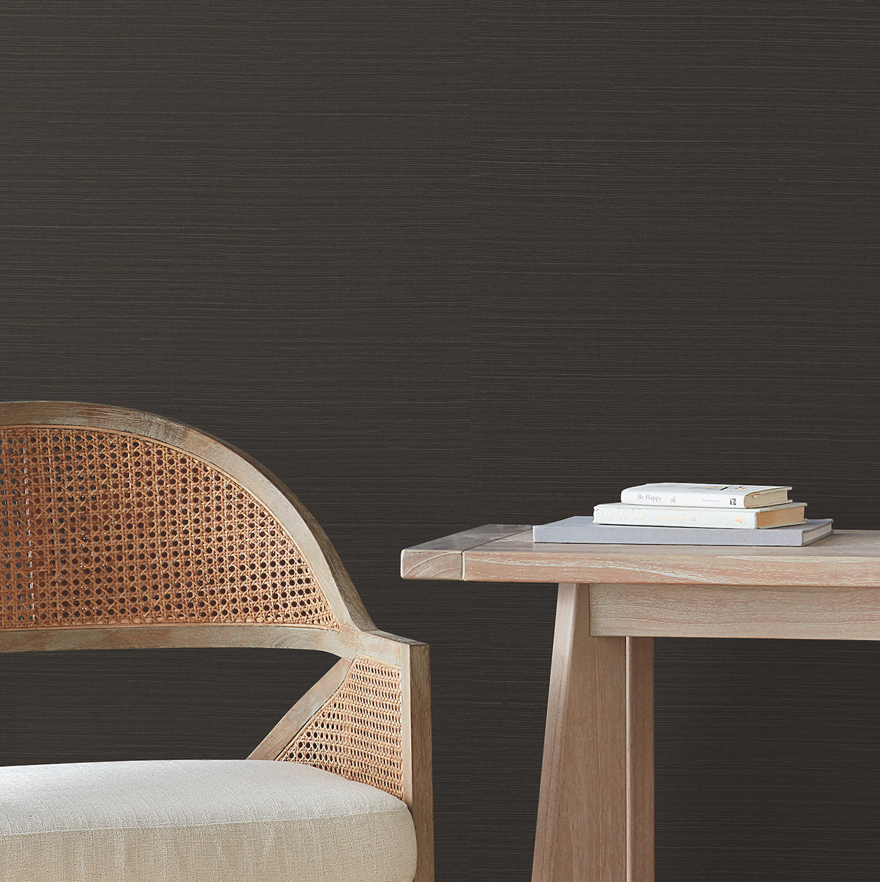Natural Sisal Peel and Stick Grasscloth Wallpaper, Black