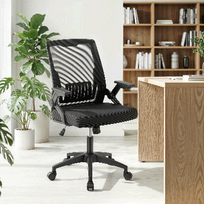 Ergonomic Mesh Office Chair, Adjustable Height Rolling Task Chair With Flip-Up Armrests and Lumbar Support