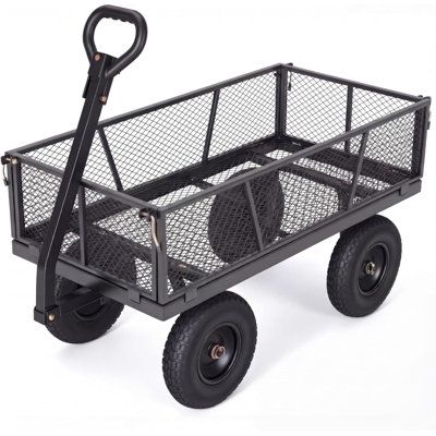 1200 LBS Heavy-Duty Steel Outdoor Utility Cart, Vehicle Connectable, Removable Mesh Panels, 13" All-Terrain Pneumatic Tires Flatbed Wagon for Garden, Lawn & Landscaping Hauling, Gray