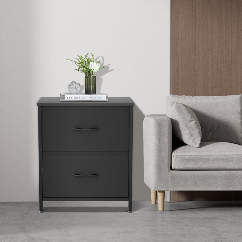 Table de chevet à 2 tiroirs en tissu pour chambre à coucher, vestibule et salon Yesmin, Noir