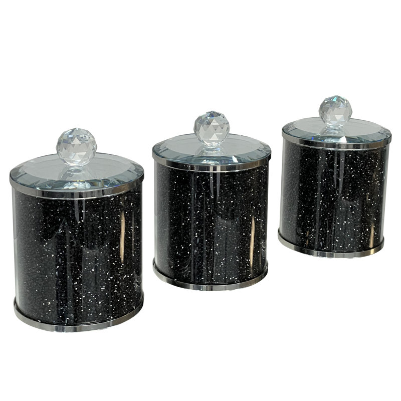 Ambrose Black Crushed Diamond Glass Canister Set of 3