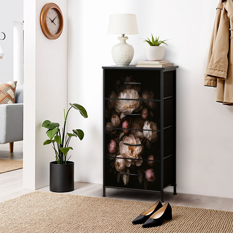 4 Drawer Dresser for Bedroom, Narrow Chest of Drawers, Wooden Top and Study Iron Frame 18"x37.5"-(WxH)