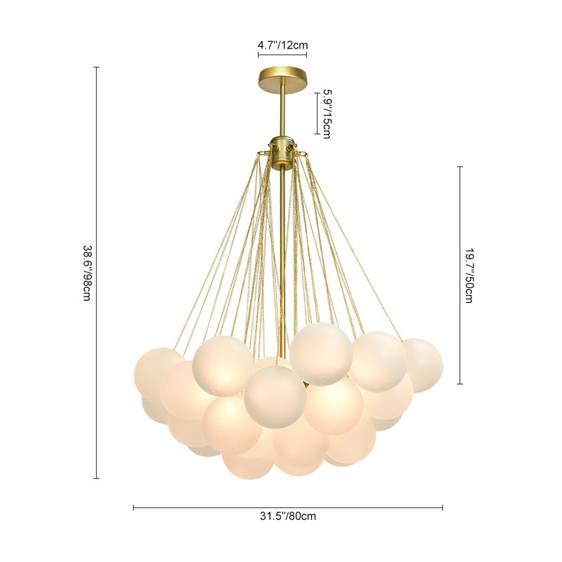 Aniston 3-Light Frosted Glass Bubble Globe Cluster Chandelier Kitchen Island Pendant Lamp, Gold, 98cm H x 80cm W x 80cm D