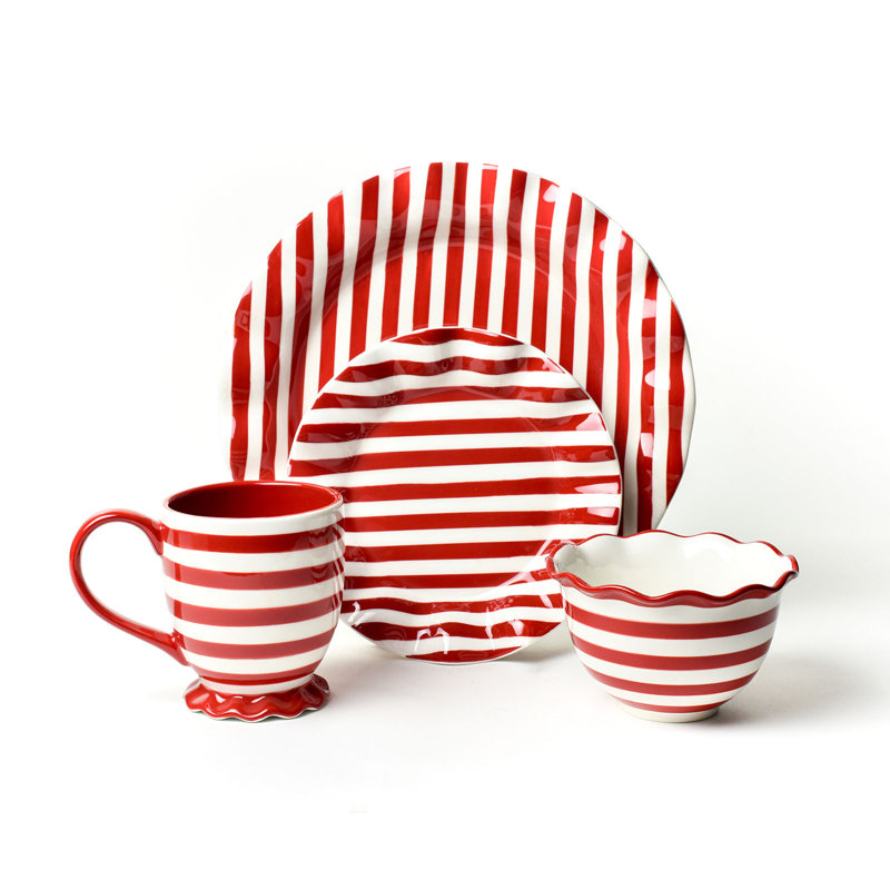 Red Stripe Ruffle 4 Piece Place Setting