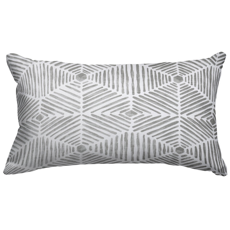 Charlie Geometric Cotton Throw Pillow, Gray, 12" x 20", Rectangular