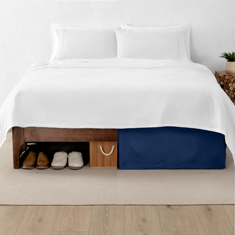 Jupe de lit Premium en microfibre plissée à densité de tissage 1800, Simple TG, Bleu foncé