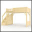 Lit mezzanine simple en bois massif avec garde-robe intégrée, rangement et tablettes à côté, garde-corps pleine longueur et escalier, aucun sommier nécessaire, naturel-131377661-131377662