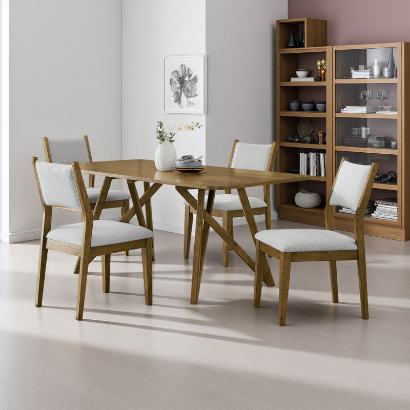5Pc 70"W Rectangular Geometric Cross Base Dining Set,Sturdy Modern Design