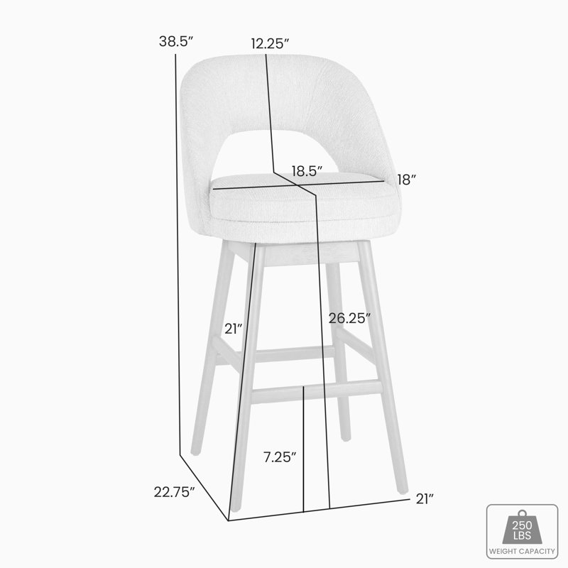 Watanabe Solid Wood Upholstered Swivel Barstool With Fabric Seat, Brown Oak, 3, Bar Stool (30.25” Seat Height)