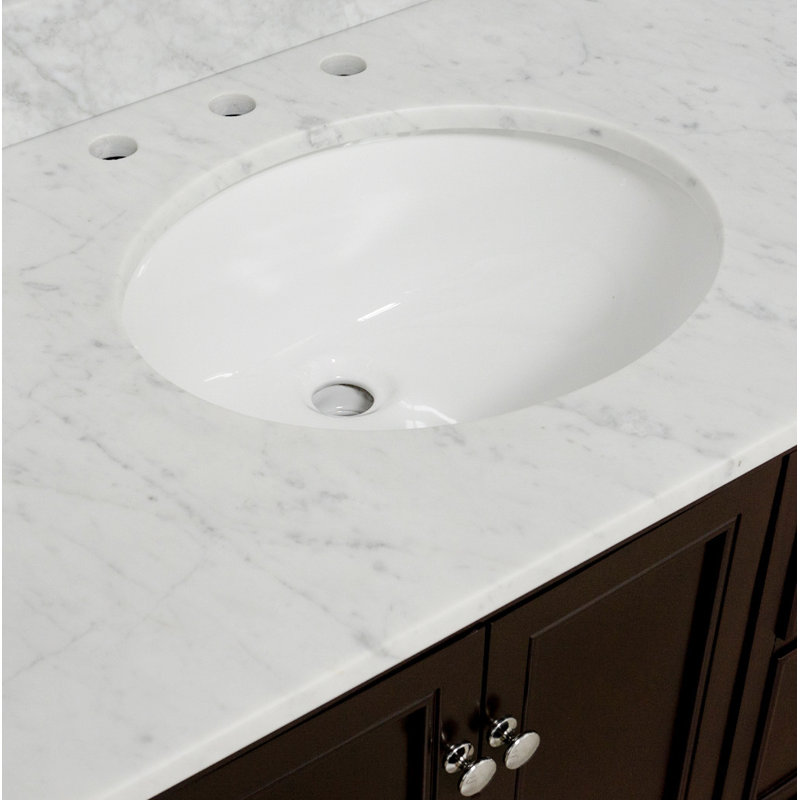 Ensemble de meuble-lavabo simple 36 po Ferdinand, Chocolat, Marbre de Carrare