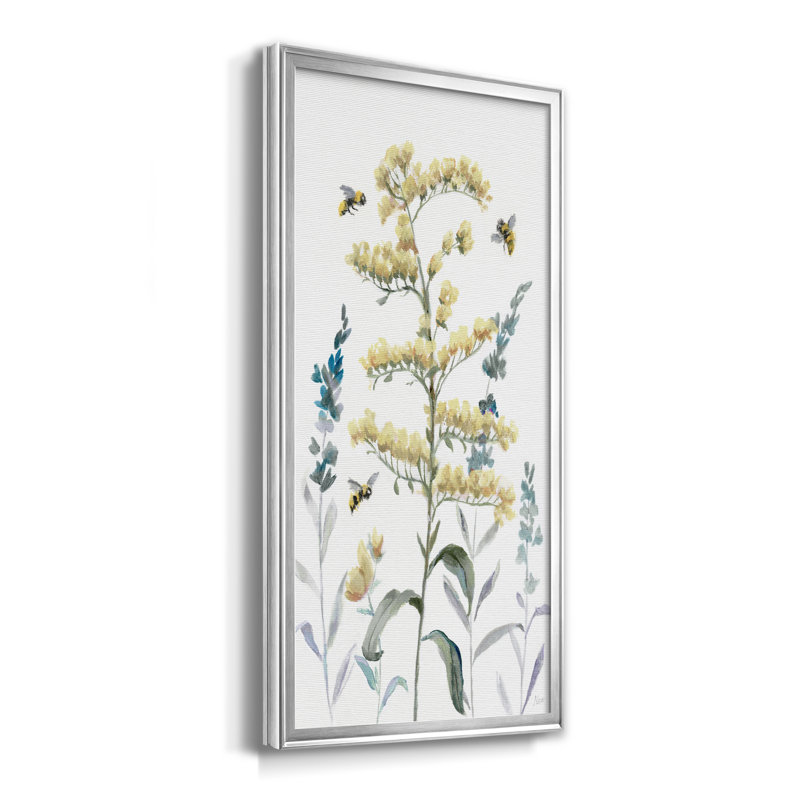 Bumble Bee Garden I - peinture sur toile encadrée, H 10,5 po x l 18,5 po x P 1,5 po, Argent