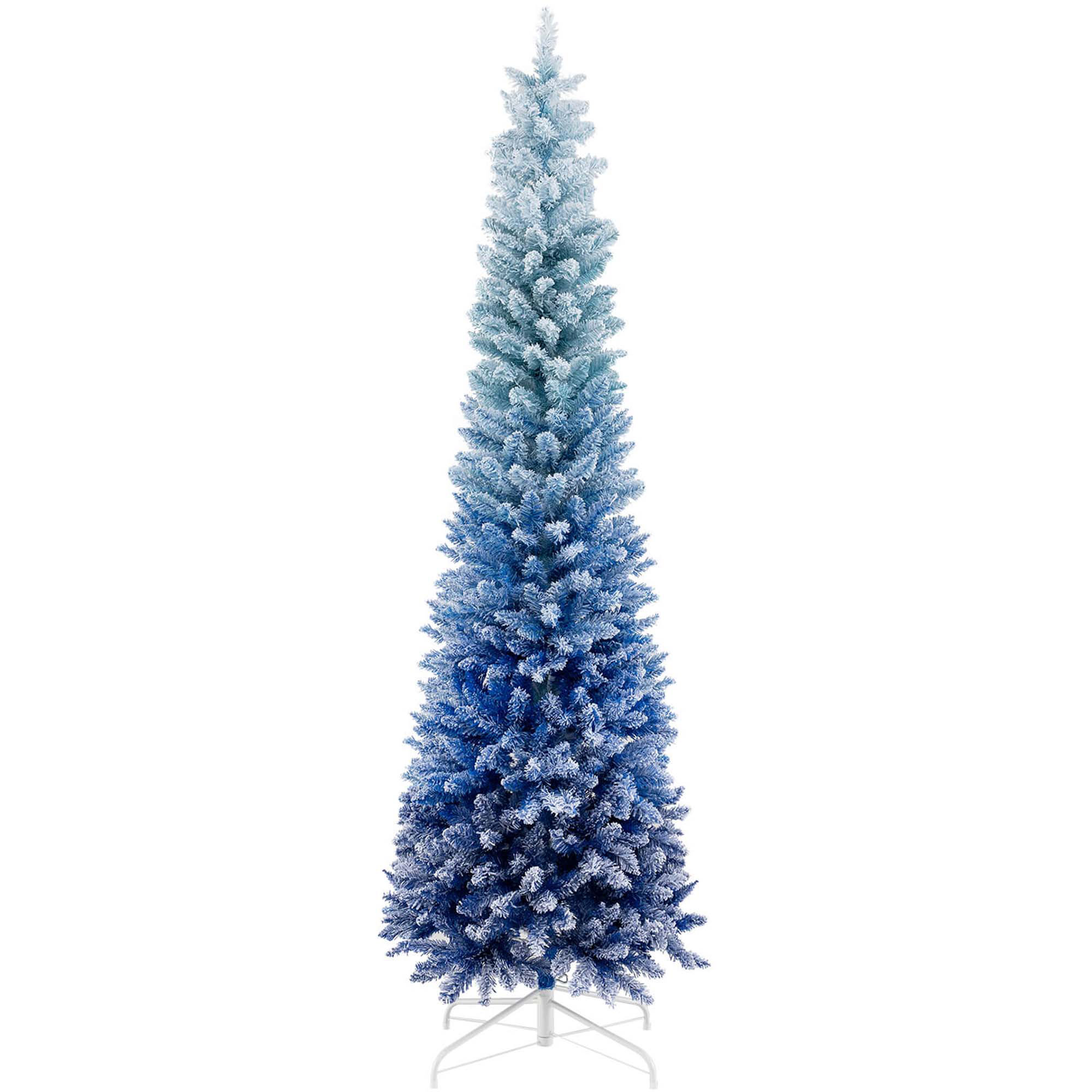 Blue Gradient Snow Flocked Artificial Christmas Tree, 7'