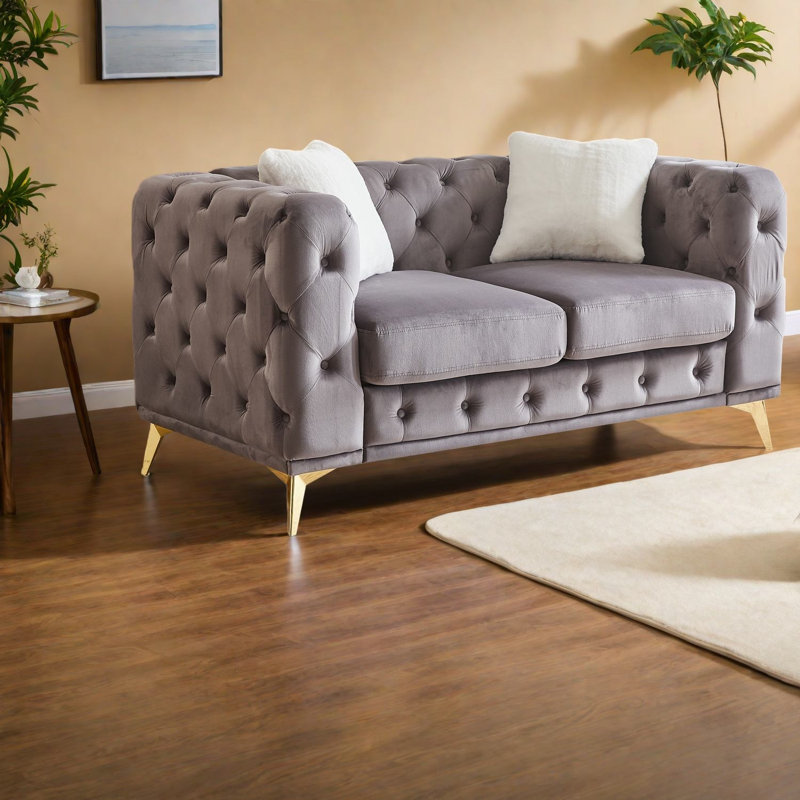 Canapés à compression, velours 61,25 pouces avec pieds en métal, causeuse Modern Home