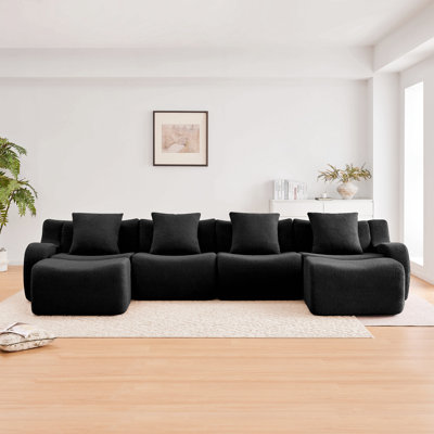 Canapé en U sans os, tissu en peluche sans assemblage requis, accoudoir incurvé, conception antidérapante