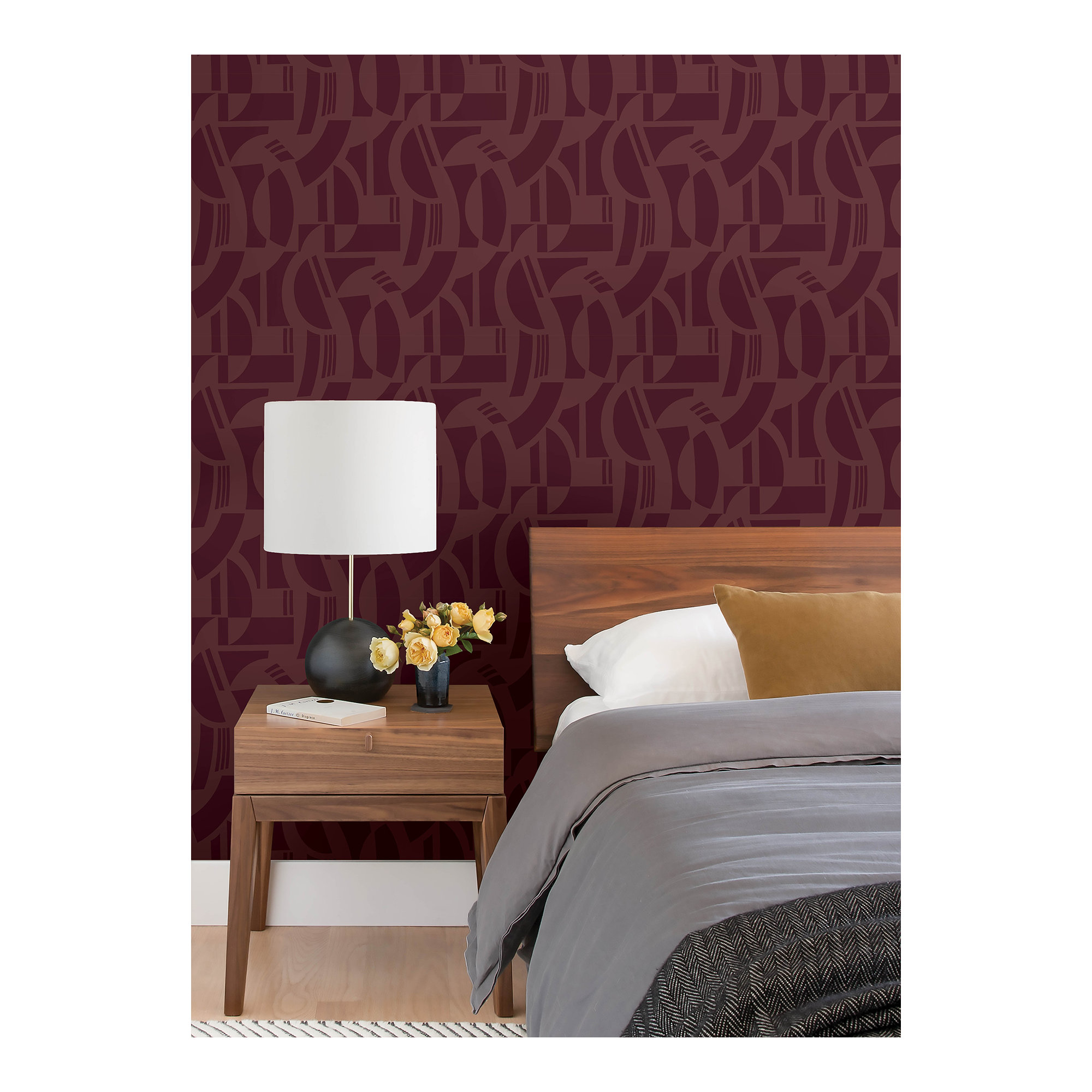 Carter Geometric Flock Wallpaper, Red
