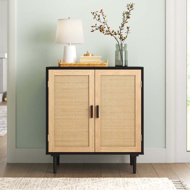 Armoire d'appoint en rotin à 2 portes H 34,6 po avec tablette réglable Azhar