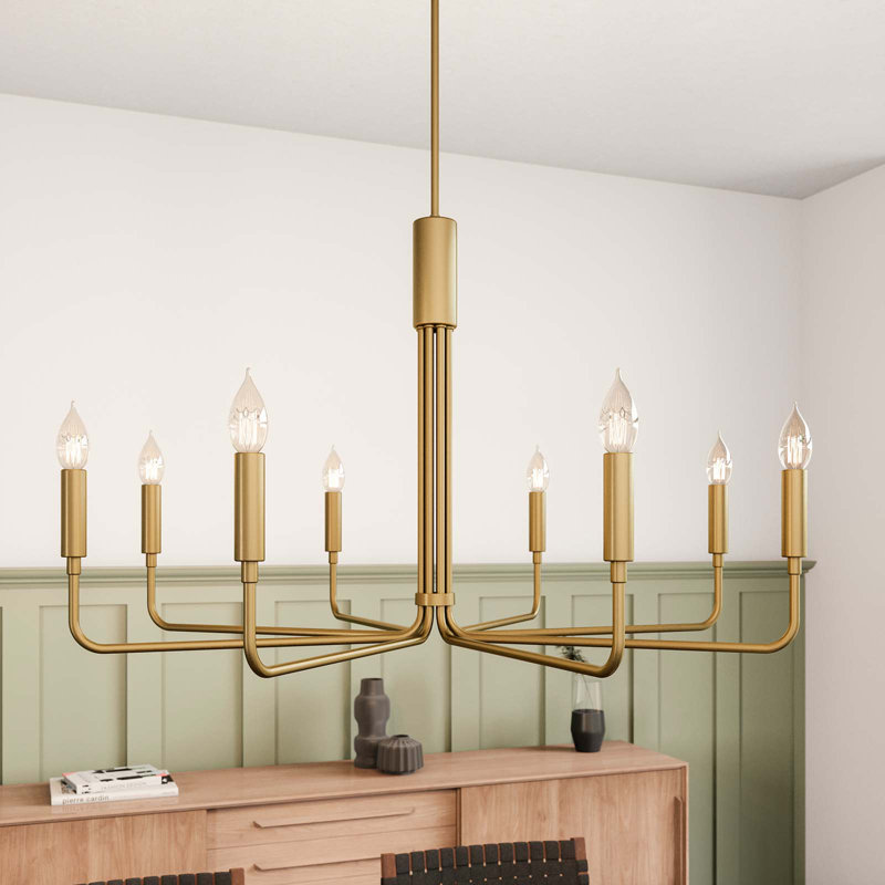 Satin Brass 8-Light Candle Chandelier with Adjustable Rod