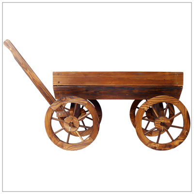 Wood Wagon Flower Planter Pot Stand W/Wheels Home Garden Outdoor Decor