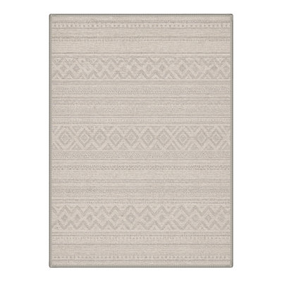 Aldora Machine Washable Geometric Beige / Ivory Area Rug With Non-Slip Backing
