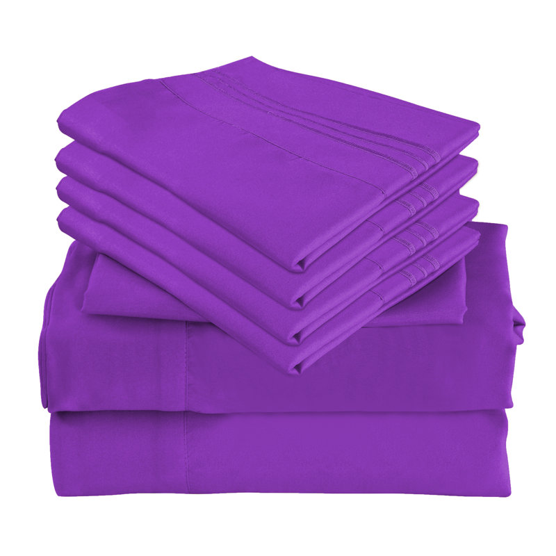 Premium Rayon From Bamboo 6 Pc Sheet Set With Deep Pockets, Cooling, Violet, Twin Sheet Set with 2 Pillowcases