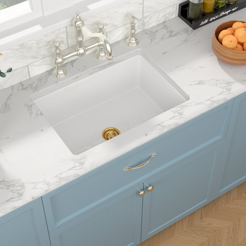 27" L x 19" W Undermount/Drop-In Kitchen Sink Rectangular White Fireclay Single Basin with Sink Grid