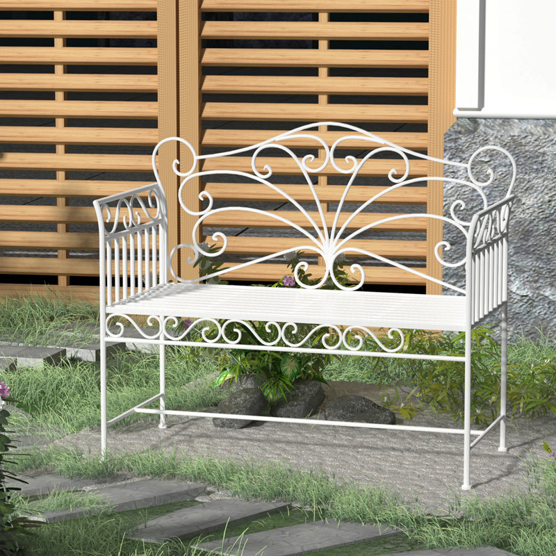 Banc de jardin 43 po, banc de patio extérieur avec accoudoirs, banc de véranda en métal pour la cour, la piscine, la pelouse
