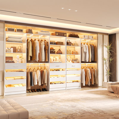 Wood Closet System with Drawers and Hanging Rods