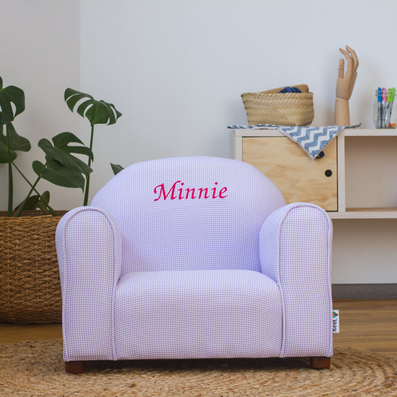 Fauteuil club personnalisé Keet, Gingham, Blanc, Oui, Lavande