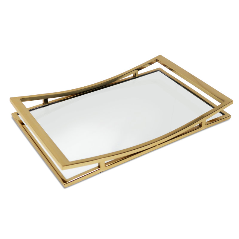 Plateau miroir rectangulaire, Doré, H 2 po x l 16,25 po x P 10,25 po