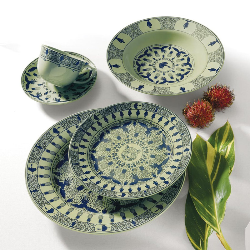Oxford Flamingo Terra Brasilis, Rainforest Porcelain 20-piece Dinnerware Set, Service for 4