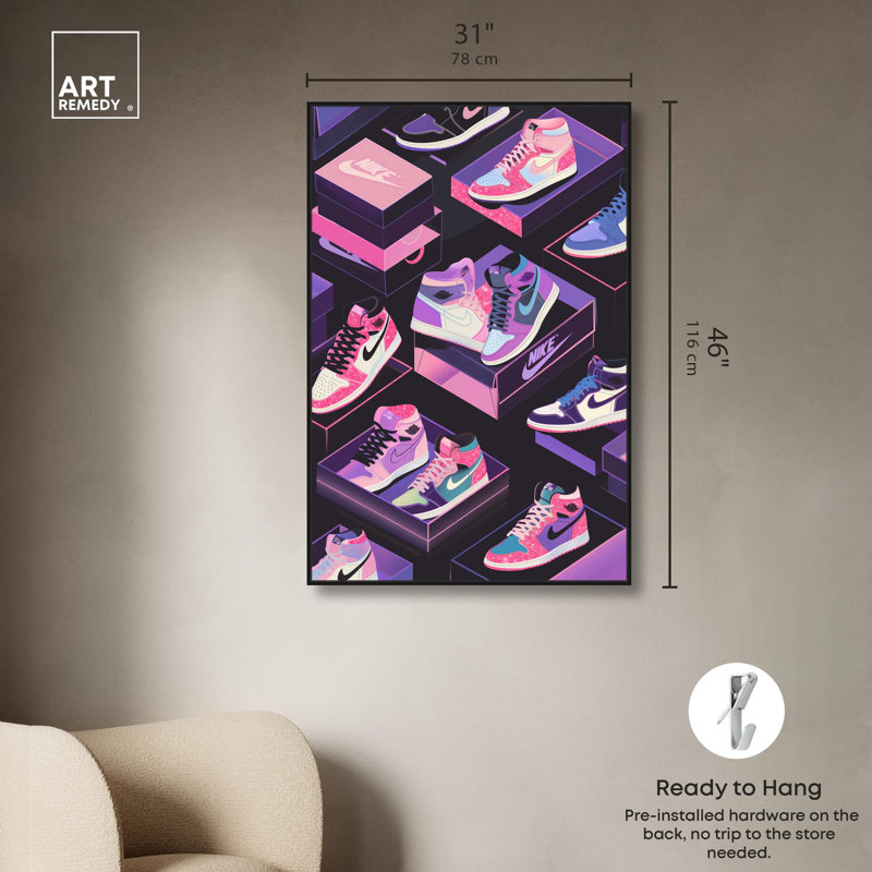 «Neon Pastels Sneakers» par Art Remedy, H 46 po x l 31 po, Cadre flottant noir