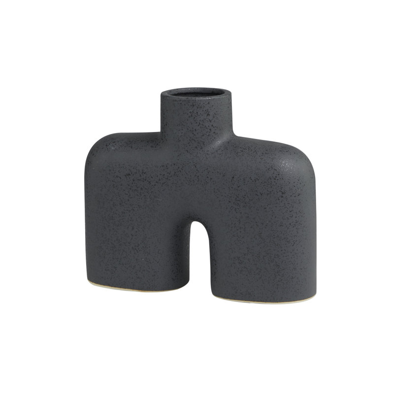 Vase de table en grès Sharee, H 9 po x l 10,9 po x P 3,55 po, Noir