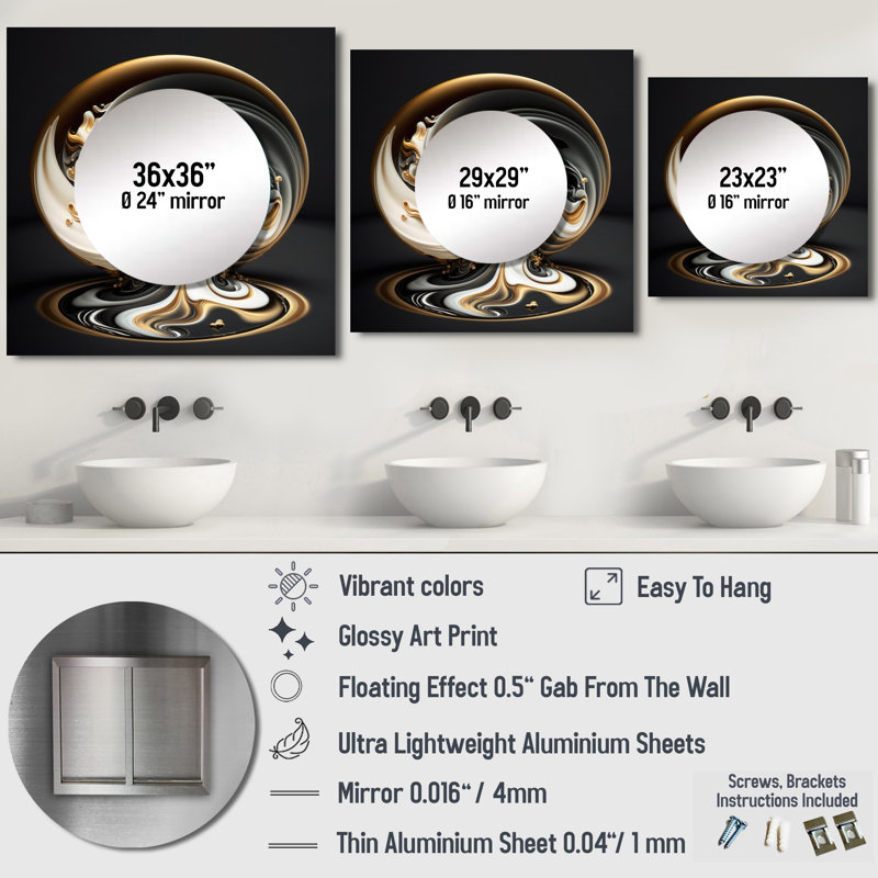 Cassio - Modern Square Mirror Wall Art For Bathroom, 23" x 23"
