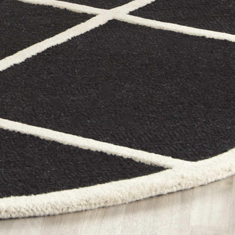 Tapis noir / blanc en laine touffeté à la main Sanyla, Rond 6 pi