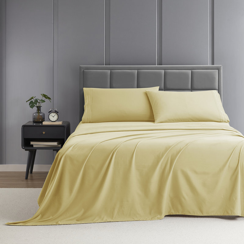 1800 Series Double-Brushed Microfiber Hypoallergenic Sheet Set, Mellow Yellow, Twin XL Sheet Set with 1 Pillowcase