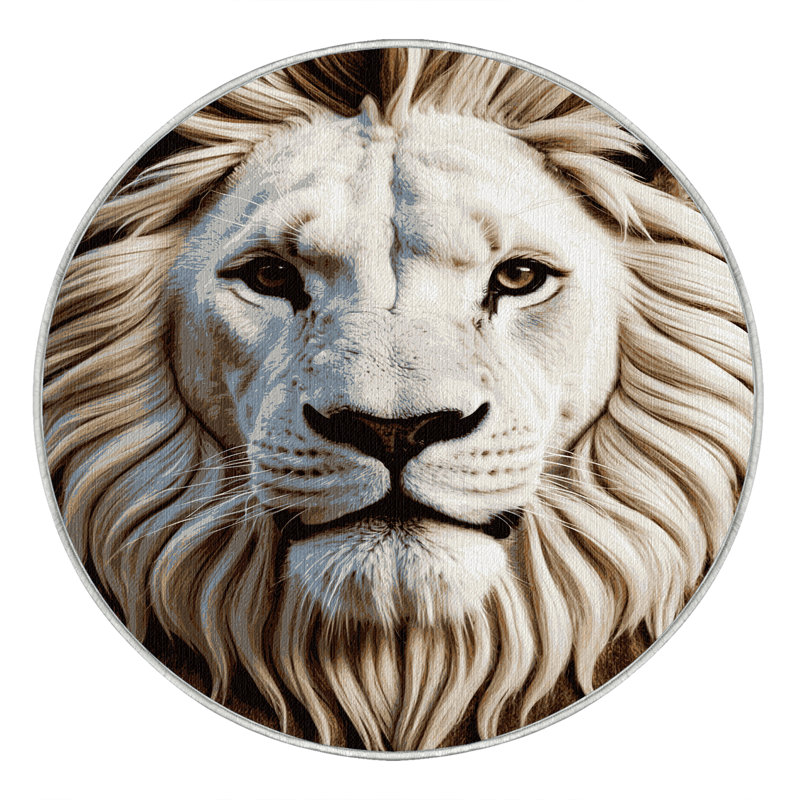  Tapis blanc lavable avec gros chats, Rond 7 pi