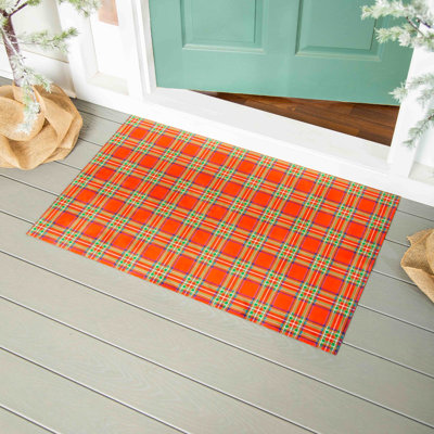 Tartan de Noël écossais 42 po Dharminder x 26,5 po Tapis de porte antidérapant pour l'extérieur