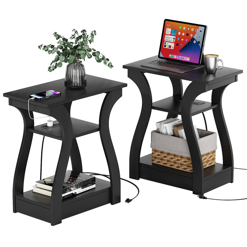 Grande table de bout et prises intégrées Arthus 23,62 po, Noir, noir, noir, noir, 2