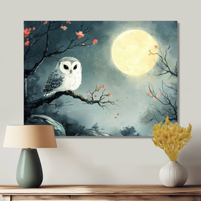 Owl In The Moonlight In Winter - Owl Print On Metal