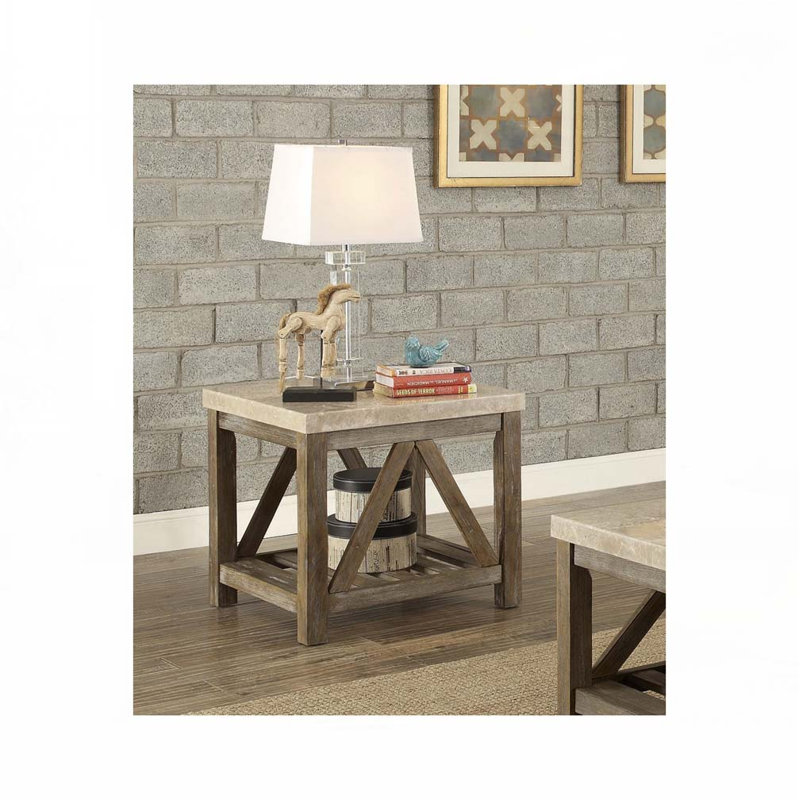 Table basse en marbre avec tablette de plancher, 2 tiroirs