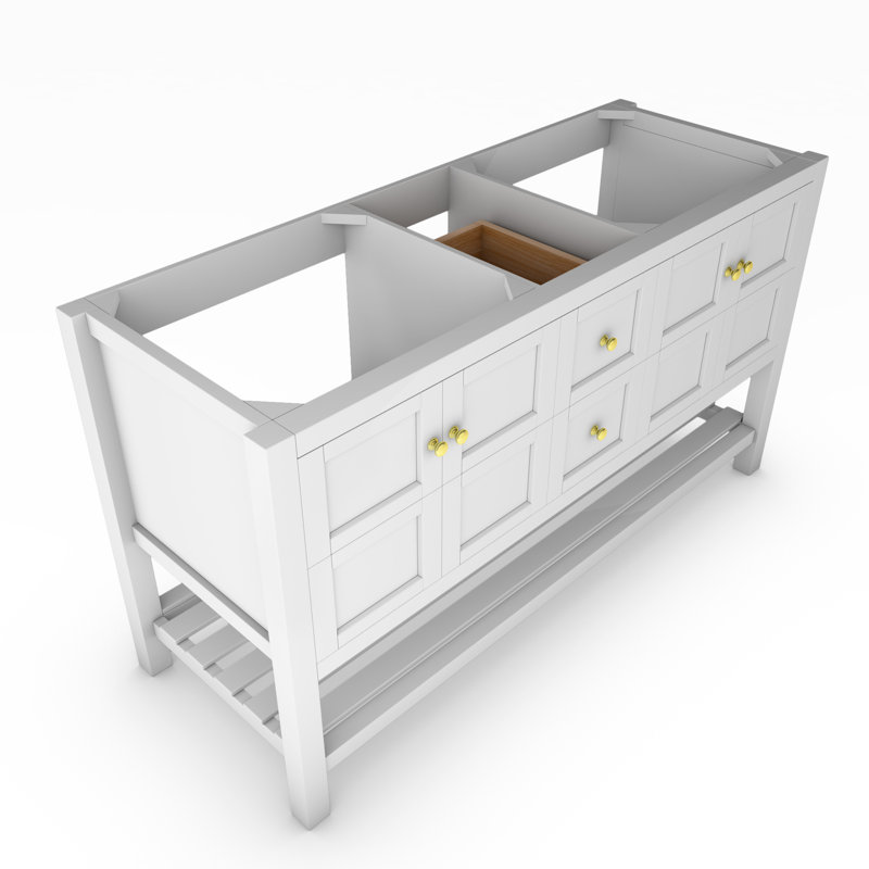 Meuble-lavabo de 60 po Anneus (base seulement), Blanc / Doré